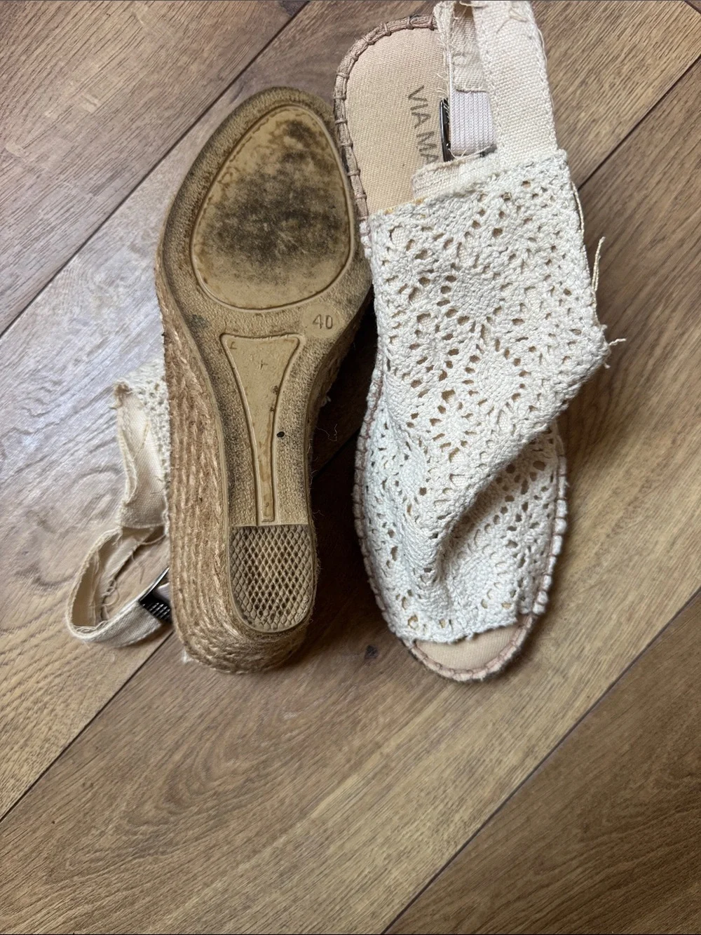 Women's Crochet Peep-Toe Wedge Sandals in Cream